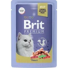 Влажный корм для кошек Брит Premium для взрослых кошек форель в желе / 5050185 (85г)