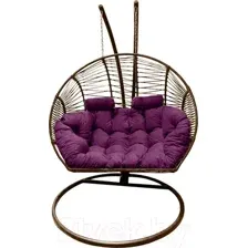 Кресло подвесное Craftmebelby Кокон Двойной Премиум Зигзаг (коричневый/фиолетовый)