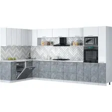 Готовая кухня Интерлиния Мила Gloss 1.896х3.88 (керамика/белый/белый гранит)
