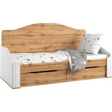 Кровать-тахта Involux Sale 90x200 с ящиками км0144 (белый премиум/дуб натюрель)