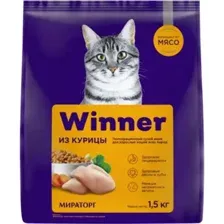 Корм для кошек Мираторг Winner, с курицей, для всех пород, 1.5 кг