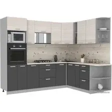 Готовая кухня Интерлиния Мила Лайт 1.88x2.6 правая (вудлайн кремовый/антрацит/бискайская сосна)