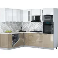 Готовая кухня Интерлиния Мила Gloss 1.896х2.38 (капучино глянец/белый глянец/опал светлый)