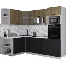 Готовая кухня Интерлиния Мила Деко 1.68x2.4 LV (черный/дуб вотан/белый гранит)