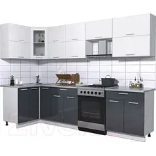 Готовая кухня Интерлиния Мила Gloss 60-12x29 (белый/асфальт глянец)