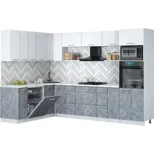 Готовая кухня Интерлиния Мила Gloss 1.896х2.98-2 (керамика/белый/белый гранит)