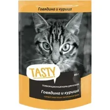 Влажный корм для кошек Tasty Cat С говядиной и курицей в желе (85г)