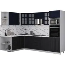 Готовая кухня Интерлиния Мила Деко 1.88x2.8 LV (черный/индиго/белый гранит)
