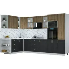Готовая кухня Интерлиния Мила Шато 1.88x3.2 ВТ LV (дуб вотан/черный/белый гранит)
