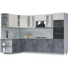 Готовая кухня Интерлиния Мила 1.88x3.0 левая (персидский жемчуг/бетон портленд/серый каспий)