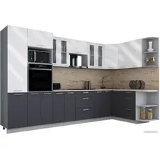 Готовая кухня Интерлиния Мила Gloss 1.68x3.4 правая (белый глянец/графит софт/травертин серый)