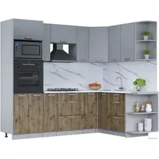 Готовая кухня Интерлиния Мила Лайт 1.68x2.4 правая (серебро/дуб веллингтон/белый гранит)