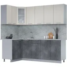 Готовая кухня Интерлиния Мила 12x22 (персидский жемчуг/бетон портленд/серый каспий)