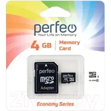 Карта памяти Perfeo MicroSDHC 4GB (Class 10) + адаптер / PF4GMCSH10AES