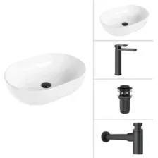 Умывальник Lauter 21836A + Cascade 21СК0655BS + сифон 21635B + дон.клапан 21190B (черный матовый)